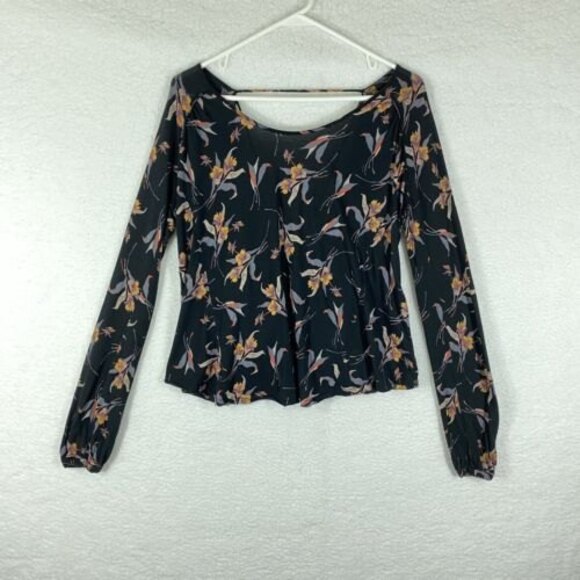 Free People Top Size XS Elsa Jersey‎ Open Twisted Back Floral Strappy Blouse - Picture 1 of 12